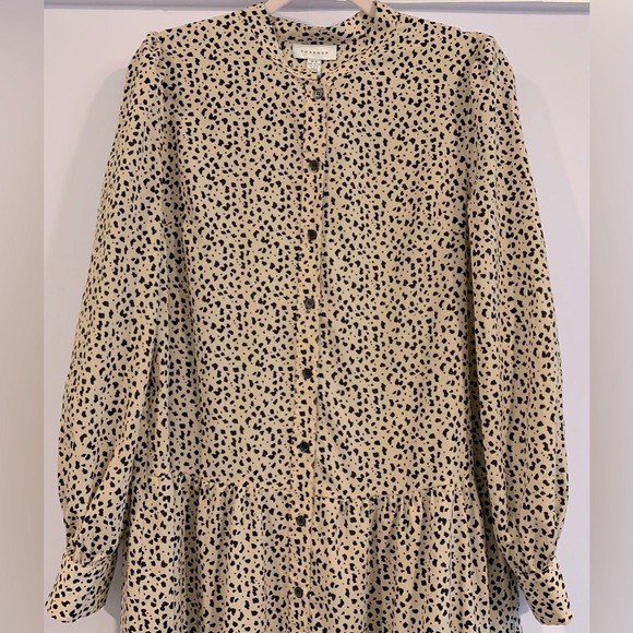 NWT, Topshop, Spotted Tiered Long Sleeve Midi Shirt Dress w/Drop Waist, Sz 8-10 - Picture 4 of 13